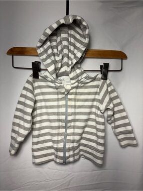 Pact Infant Striped Hooded Zip-Up - Gray & White, 6-9 months